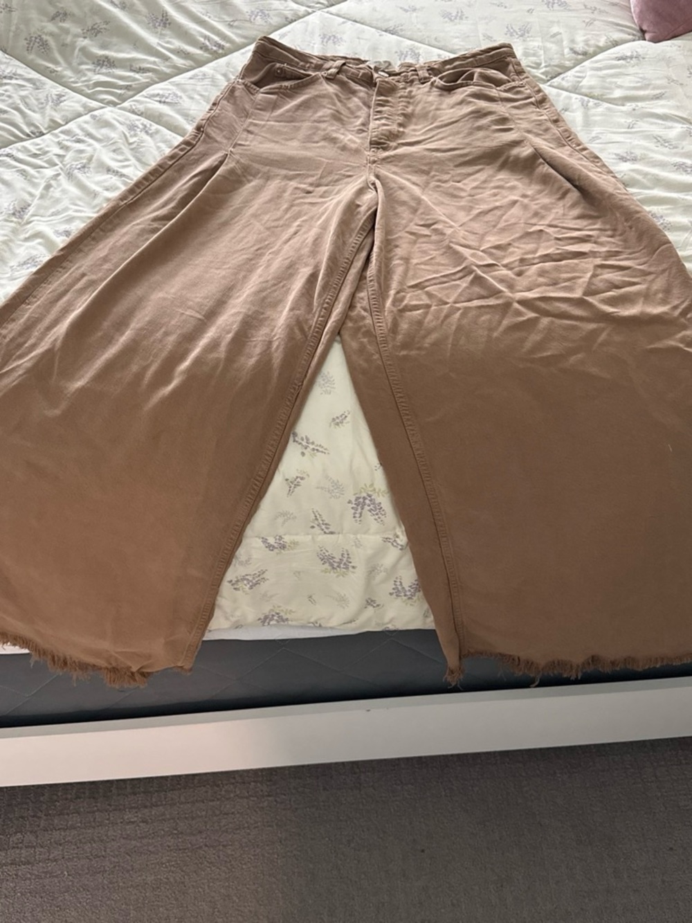 Free People Wide-Leg Brown Frayed Hem Pants